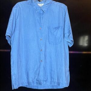 Linen 100%, Blue Button Up Shirt